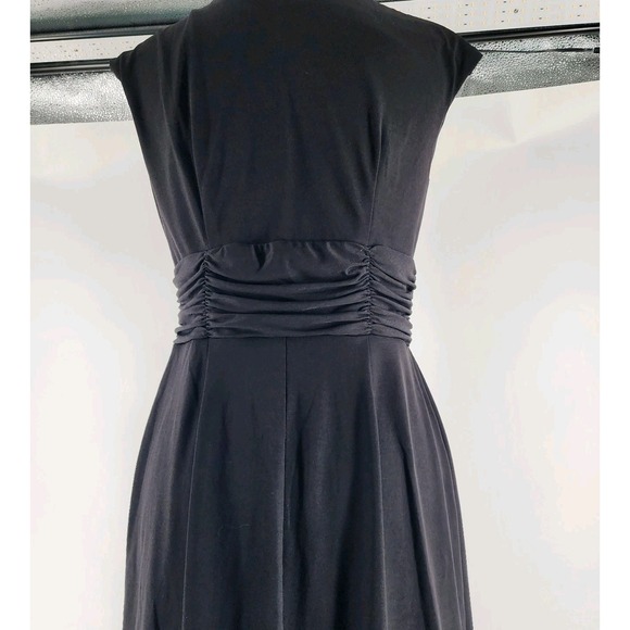 Liz Claiborne Dress Women's 6 Small Black Ruche Cap Sleeve Sheath Cowl‎ Neck - Picture 3 of 5